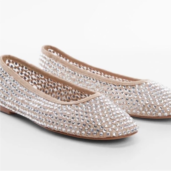 Mango Shoes - Mango Nude Crystal-Embellished mesh  Ballet Flats